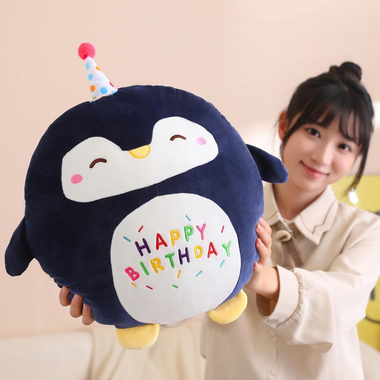 Litence Cute Penguin Plush Stuffed Animal Soft Happy Birthday Plushies Pillow Toy Gifts for Boys and Girls Home Decor