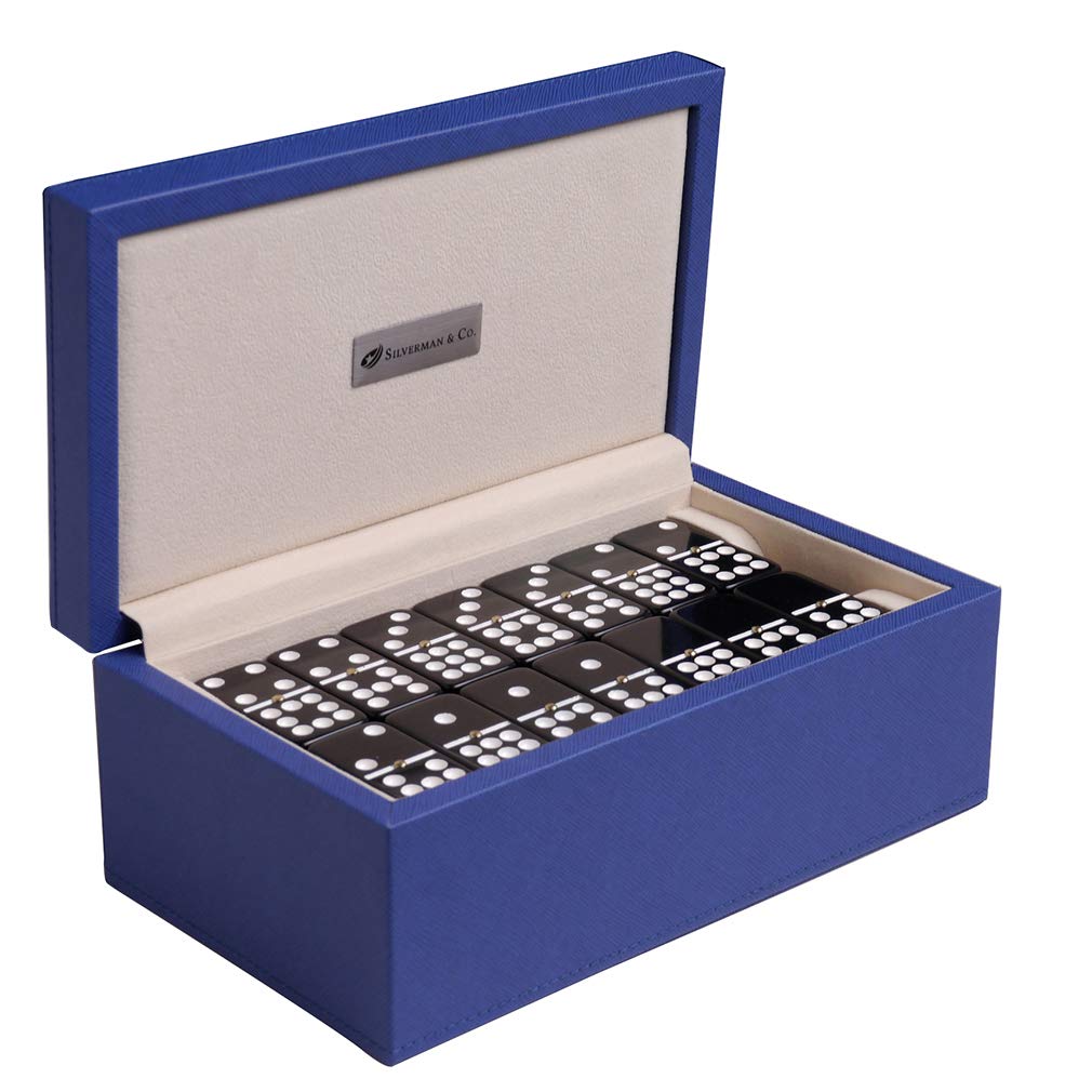 Silverman & Co. Double 9 Large Black Domino Set - Blue Case
