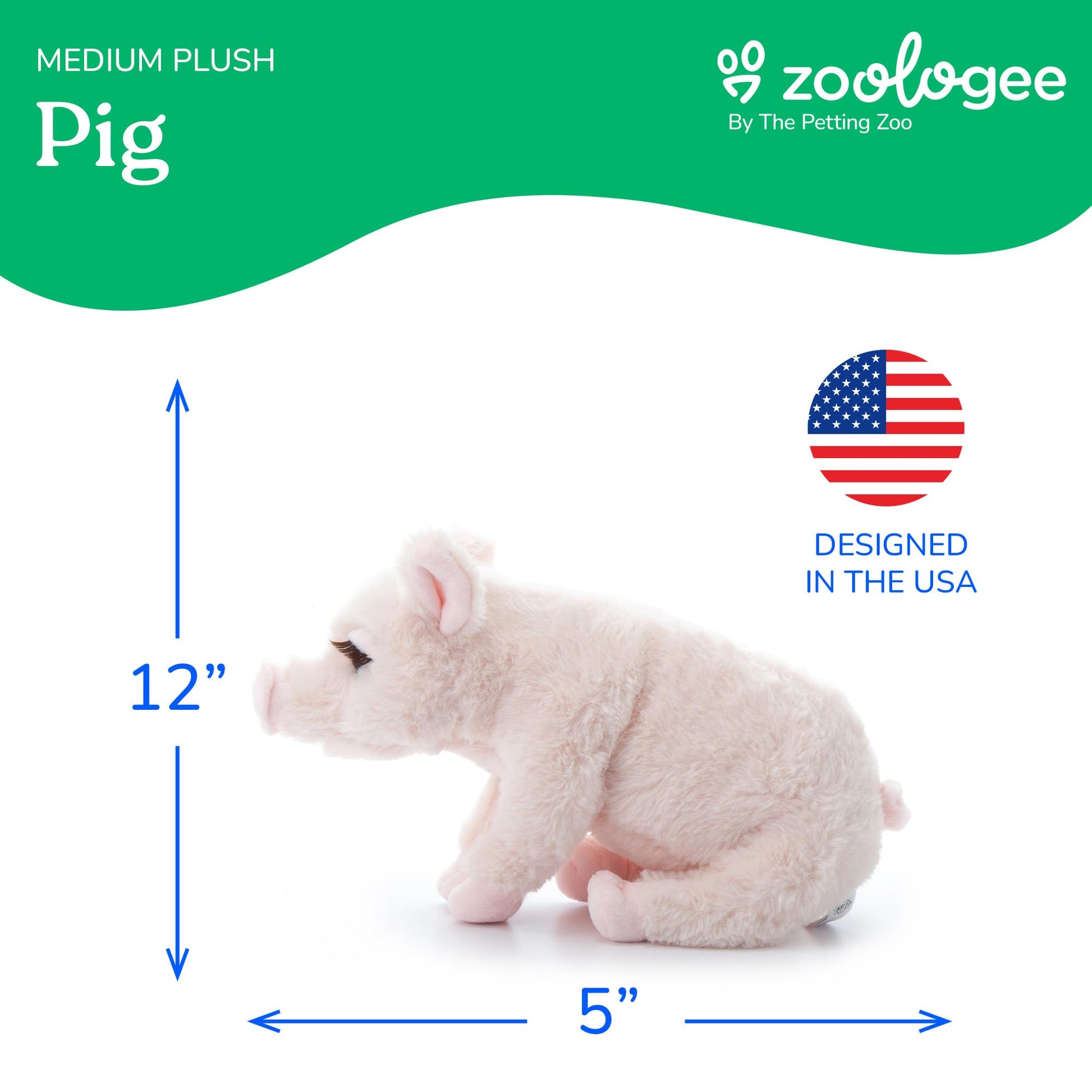 The Petting Zoo, Lash'z Pig Stuffed Animal, Gifts for Girls, Pig Plush Toy 12 inches