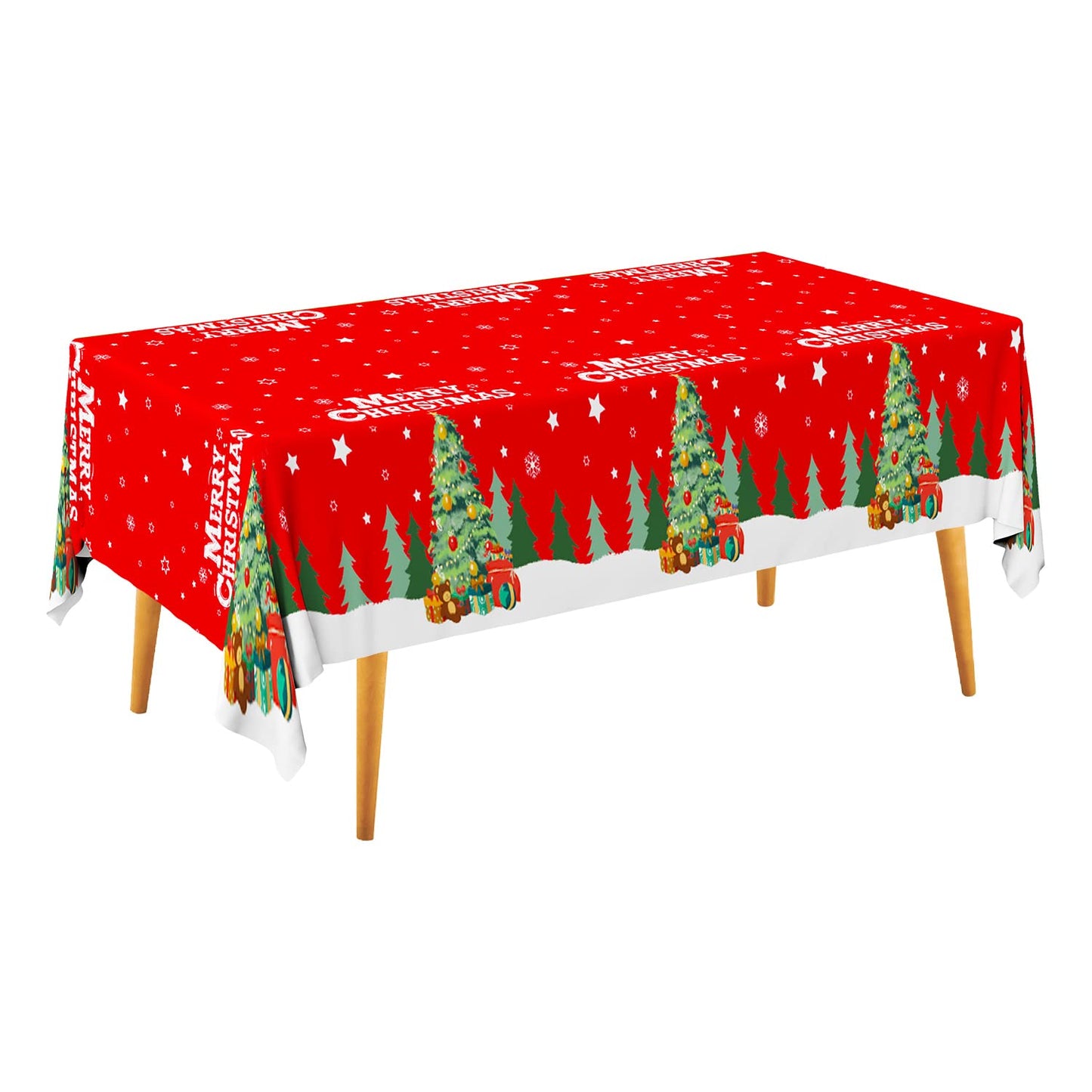 Gatherfun Christmas Table Decorations Christmas Tree Disposable Tablecloth Waterproof Plastic Rectangular Table Cover for Merry Christmas Party