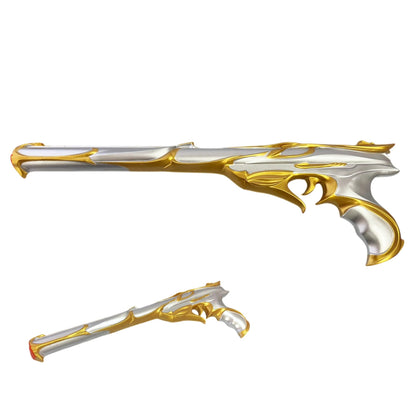 18" Valor-Inspired Sovereign Ghost Foam Gun Replica with Silver & Gold Metallic Finish - Lightweight Cosplay Prop for Halloween & Display