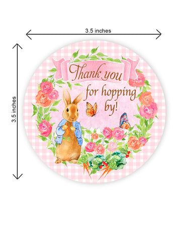 Peter Party Favor Stickers - 20 Count - Rabbit Thank You Tag - Party Supplies - Party Decorations - Pink Stickers