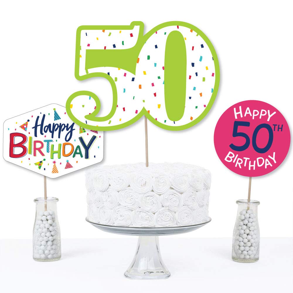 Big Dot of Happiness 50th Birthday - Cheerful - Colorful Party Centerpiece Sticks - Table Toppers - Set of 15