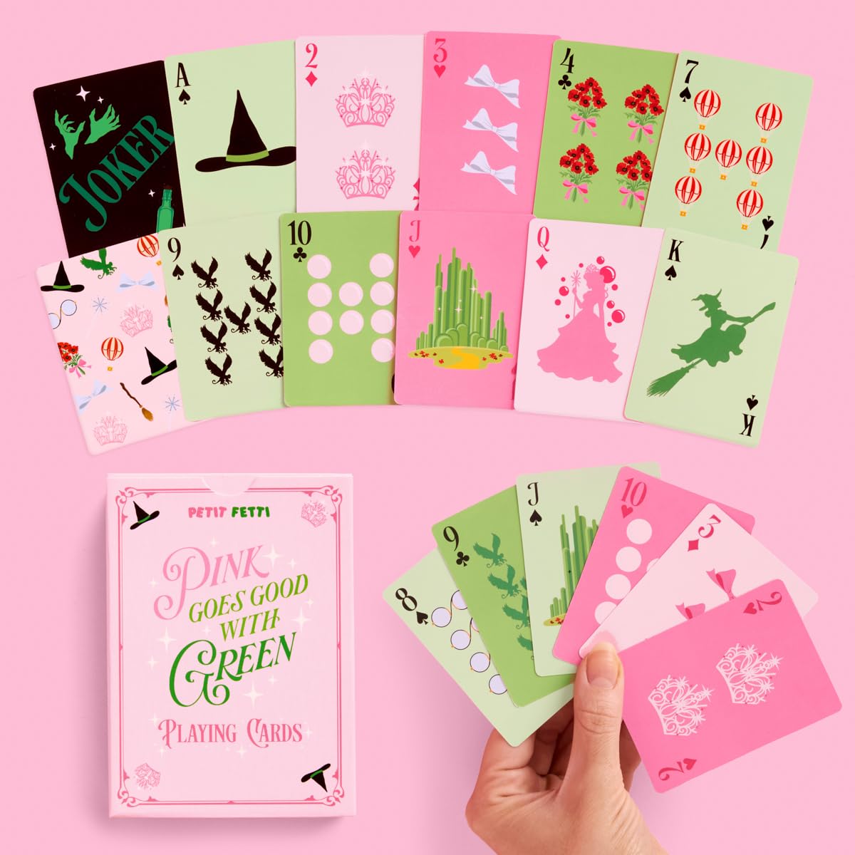 xo, Fetti Pink + Green Witch Playing Card Set - 54 pcs | Bachelorette Game, Birthday Party Activity, Girls Night Decor, Kids Card Deck Accessory