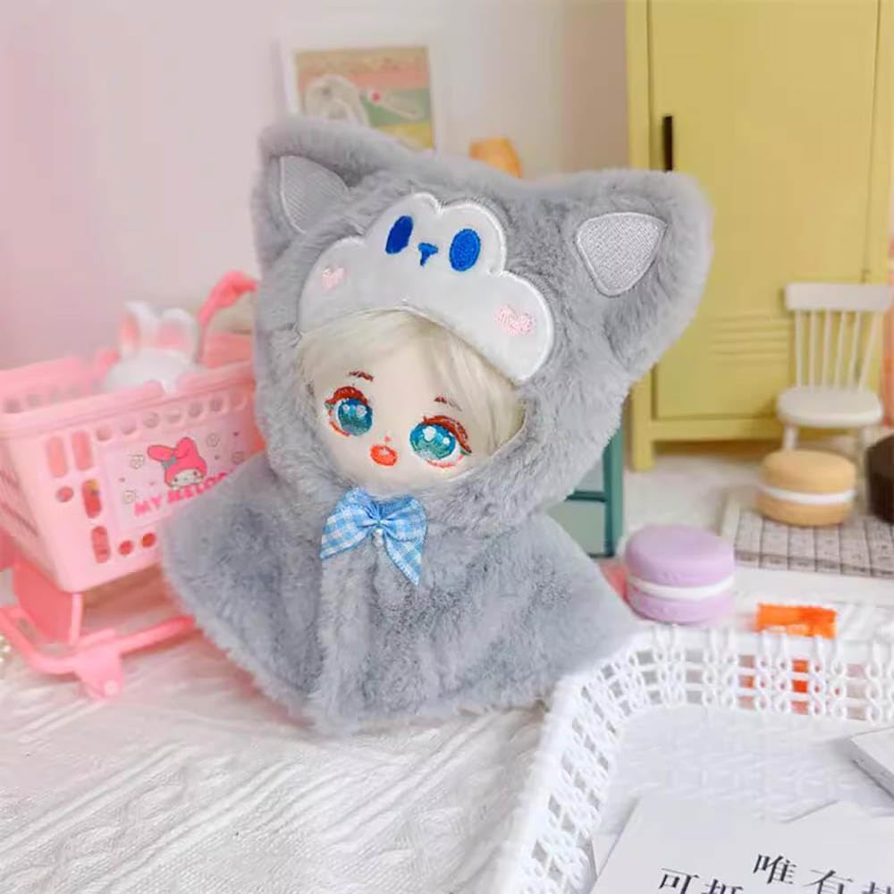 niannyyhouse 10cm Plush Doll Clothes Loose Shawl Cat Puppy Panda Bear Vest Doll Accessories Dress Up (Gray)