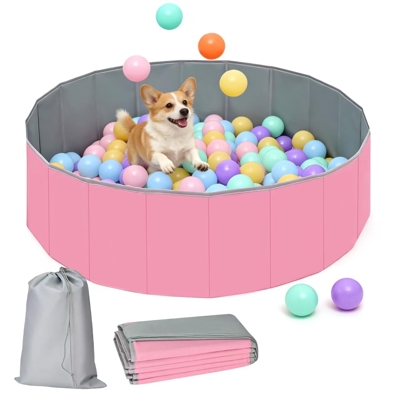 Dog Ball Pit, 40"×13.6" Foldable Balls Pit for Dogs, Pink, No Ball Included