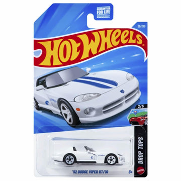 Hot Wheels '92 Dodge Viper RT/10 [White] Treasure Hunt! Drop Tops 2/5, 29/250, 1:64 Scale Diecast Toy Vehicle