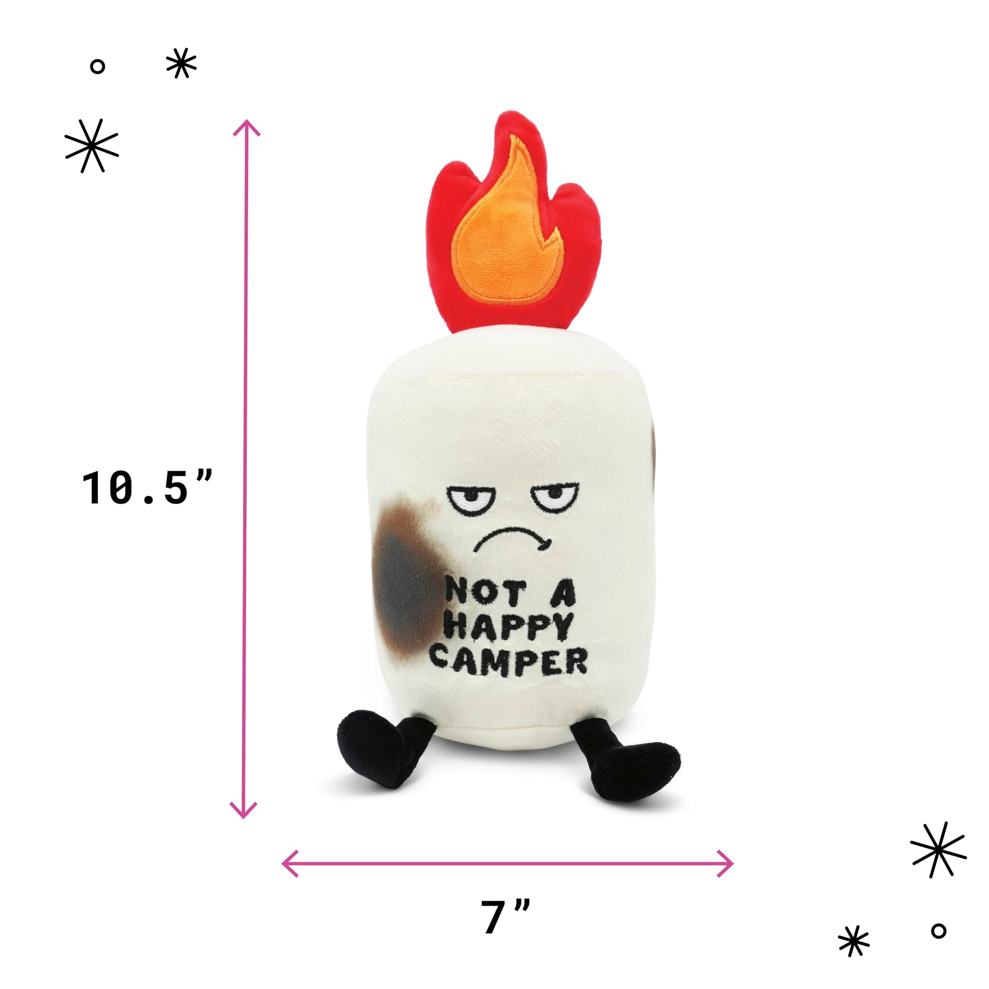Punchkins “Not a Happy Camper” Marshmallow Campfire Plush - Funny Punny Stuffed Toy, Soft Weighted Novelty Gift Plushie for Teens & Adults