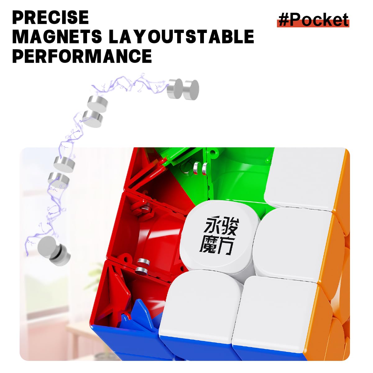 YJ Pocket Cube 3x3 Speed Cube Magnetic Magic Cube 48 Magnets 50x50x50mm Mini Puzzle for Kids Adults Professionals