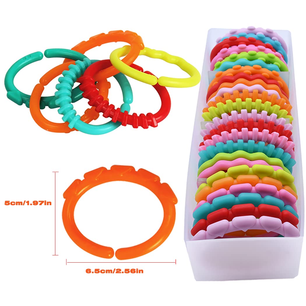 COLVWOFA 24 Pack Baby Rings Link Toys for Hanging Toy, Connecting Rings Toys for Infant Boy Girl, Early Learning Toys Car Seat and Stroller Travel