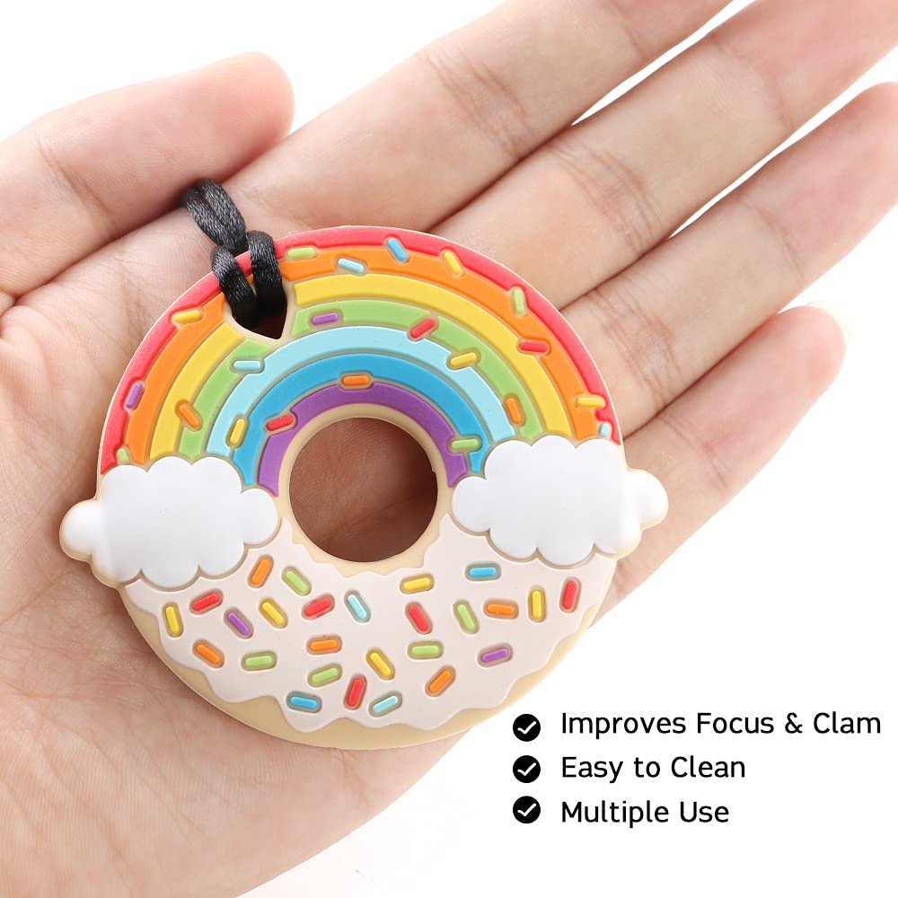 AmazingM Rainbow Donut Sensory Chew Teether for Boys and Girls,Food Grade Silicone Safety Chewy Teething Toy for Kids with Autism, ADHD,Oral