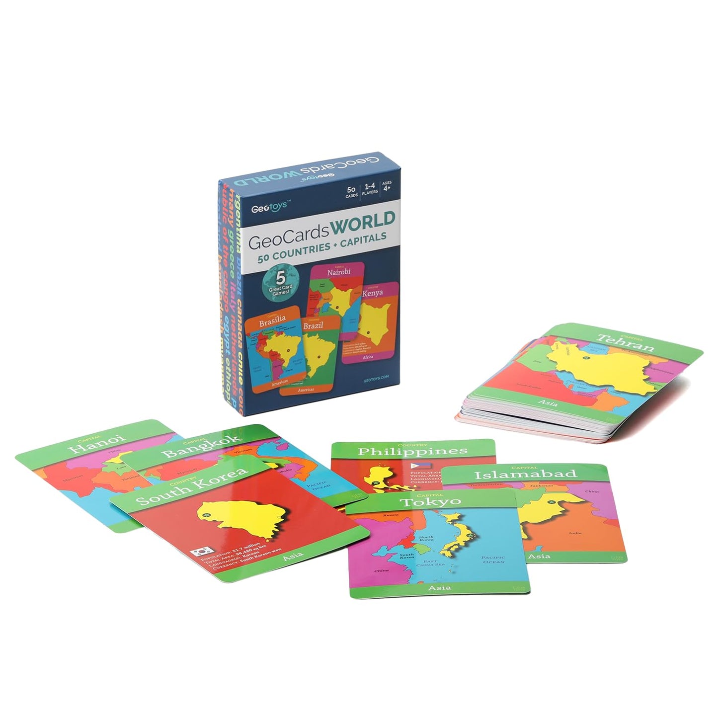 Geotoys GeoCards, World Flash Cards Geography Game, Kid Card Games for Families, Home, School & Travel - Countries and Capitals Flash Cards - Fun Kid