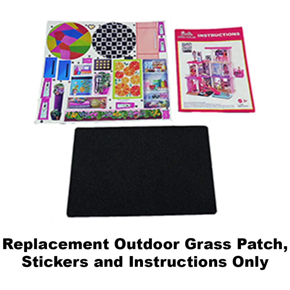 F-Price Replacement Parts for Barbie Doll Dreamhouse Playset - GRG93 ~ Replacement Outdoor Grass Patch, Stickers and Instructions, Pink, Black