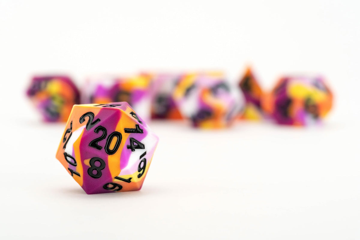 FanRoll 16mm Pride Sharp Edge Silicone Rubber Polyhedral Dice Set: Lesbian