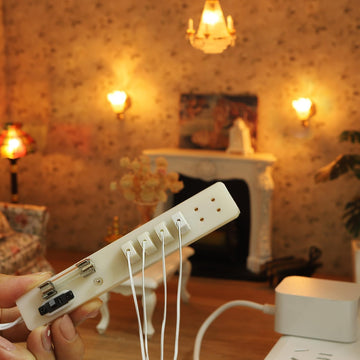 iLAND 1:12 Scale Accessories of Dollhouse Lighting Power Strip & Adapter, Mini Dollhouse Accessories for Miniature Lights in DIY Miniature House Kit
