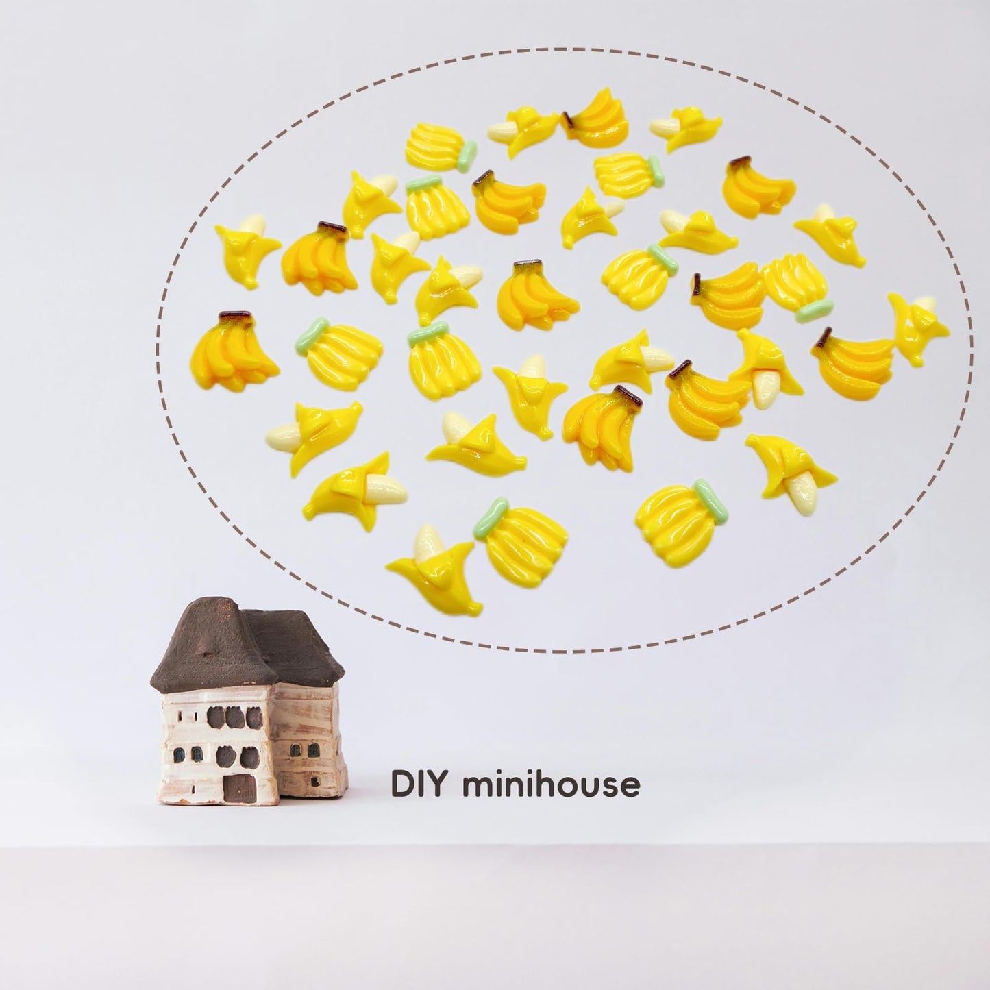 100 Pcs 1/12 Scale Mini Bananas, Miniature Artificial Bananas, Resin Banana, Lifelike Yellow Bananas, Fake Simulated Banana, Miniature Fruit for Mini