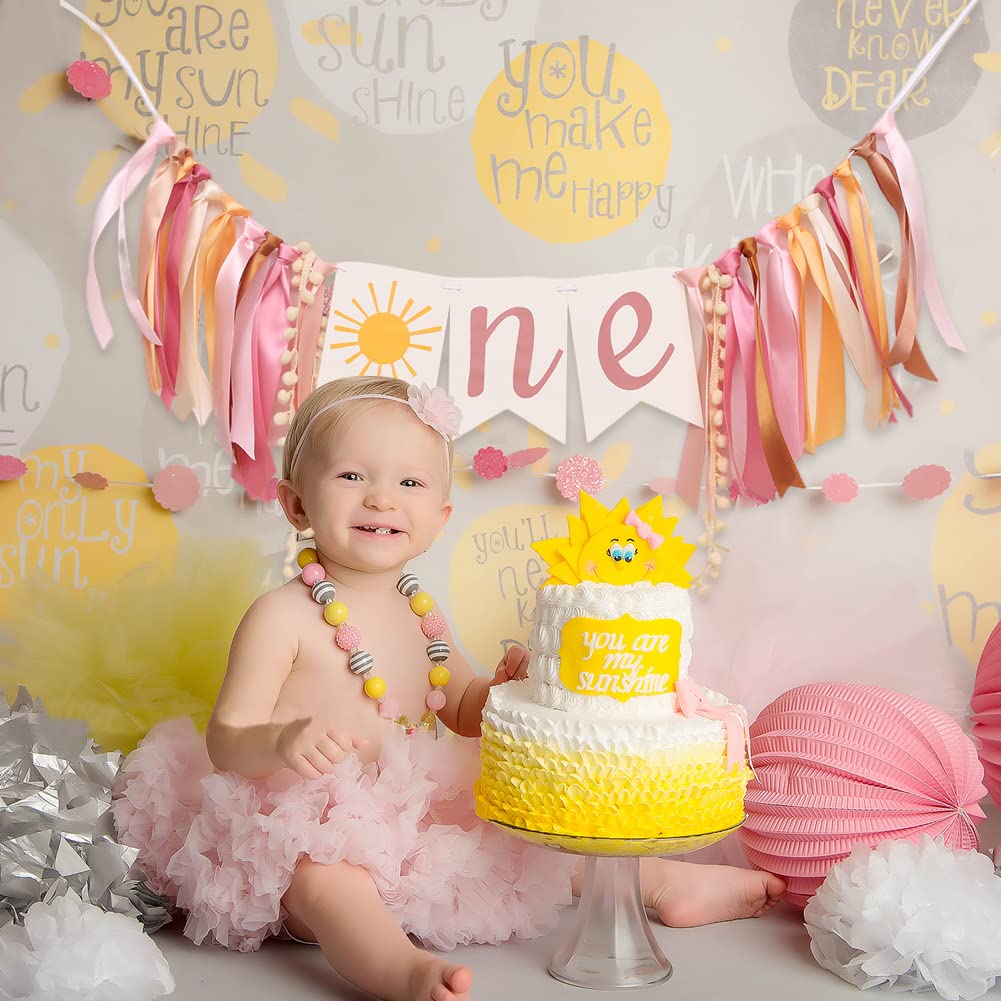 You Are My Sunshine High Chair Banner,Sun Themed First Birthday Party Decorations For Girl, Modern Sun One Garland For High Chair, Ribbon Tutu Skirt