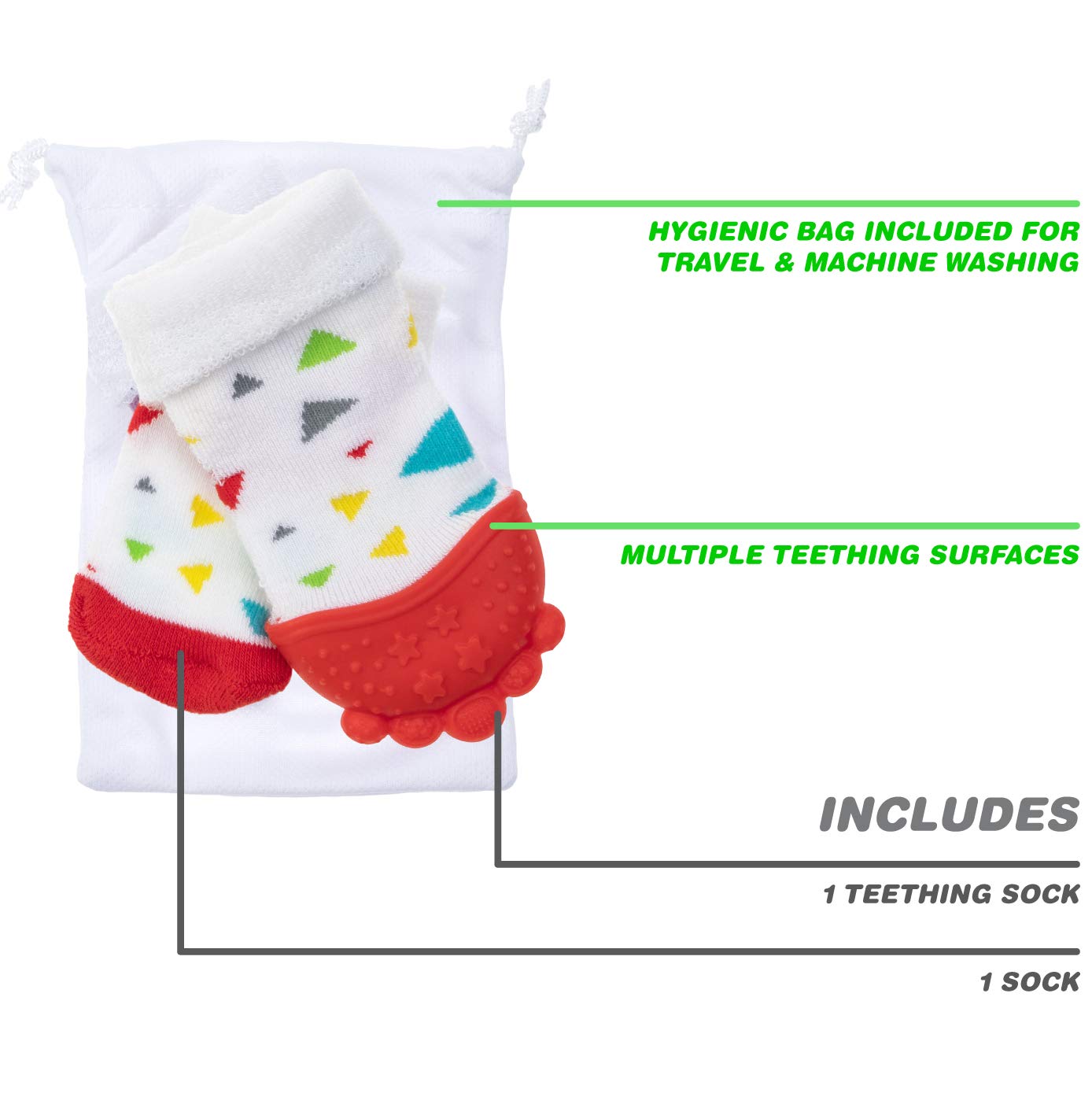 Nuby Soothing Teether Sock, Red Triangles