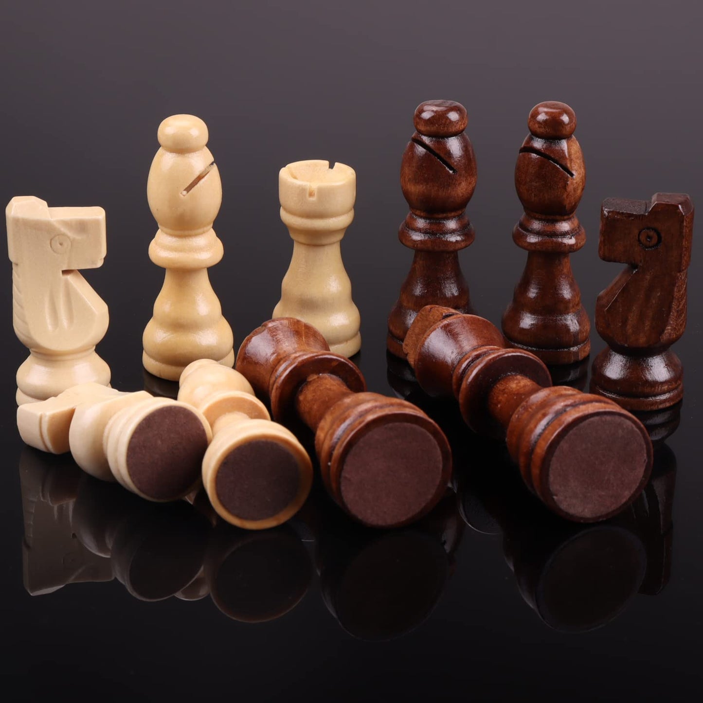 ziphia Wooden Chess Pieces Only, 32 Pieses Standard Tournamen Staunton Wood Chessmen - 3.05 Inch King / Storage Bag / Gift Package Replacement
