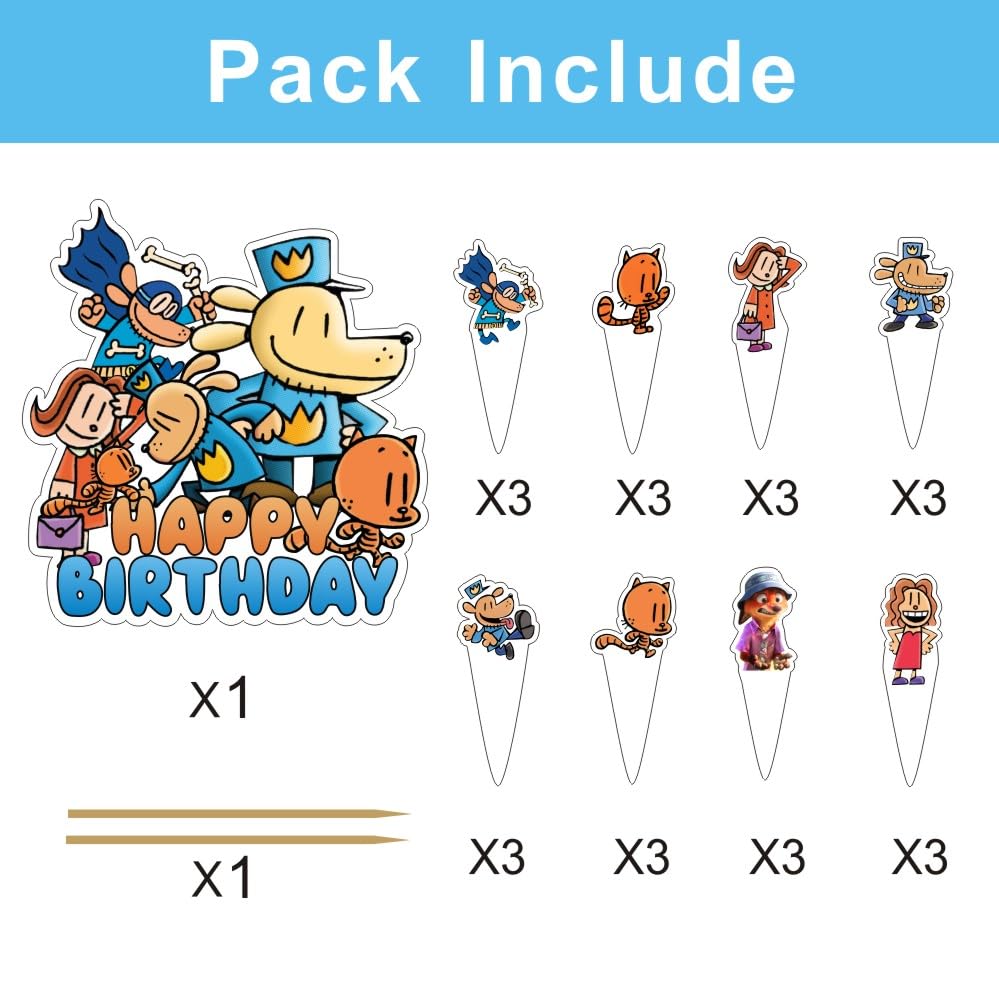 25pcs Dog Cartoon Man Cake Decorations with 1pcs Cake Topper, 24pcs Cupcake Toppers for The Dog Birthday Party Supplies