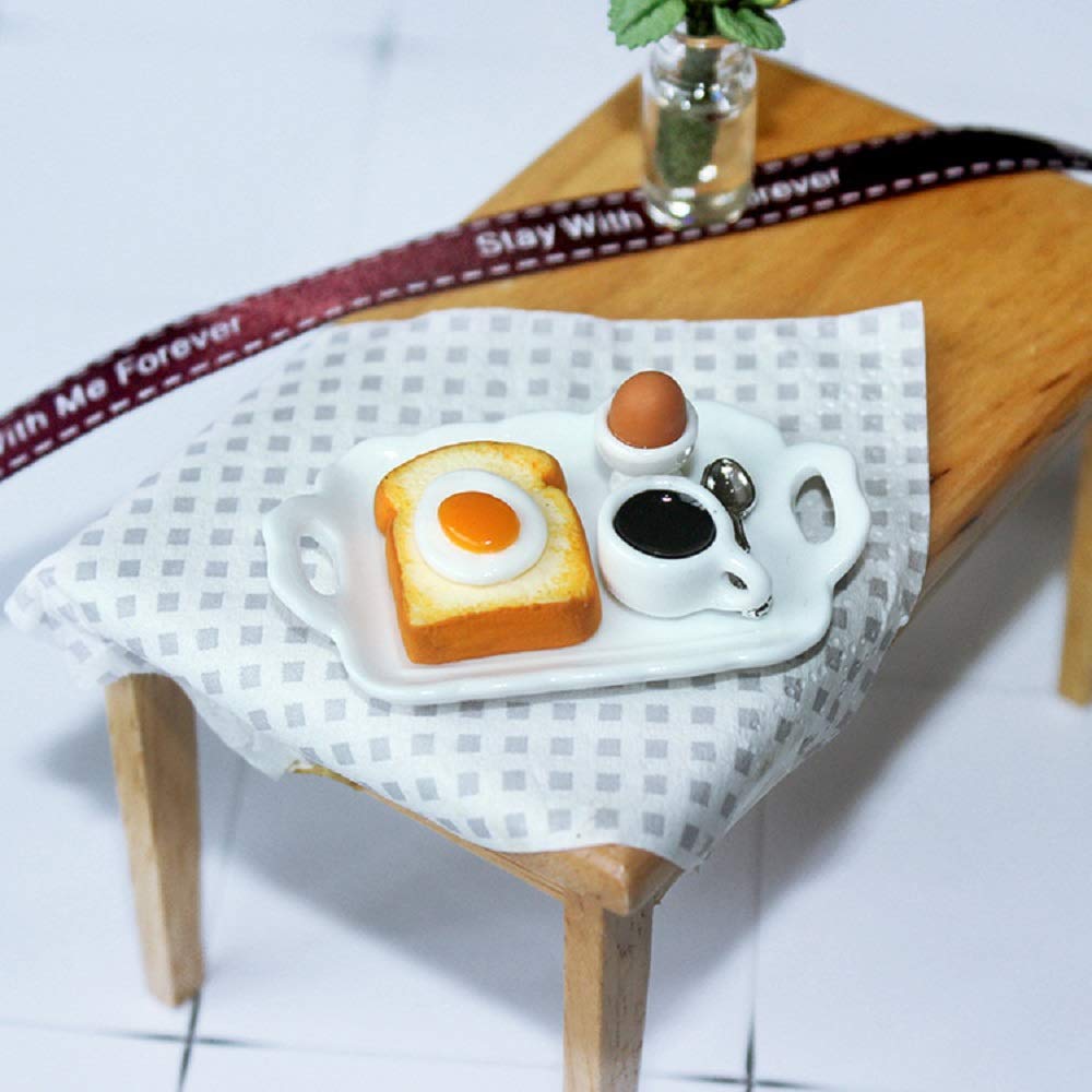 SXFSE Dollhouse Decoration Accessories, 1:12 Dollhouse Miniature Scene Model Breakfast Bread Coffee Egg Set (Egg Bread, 53 x 33 mm)