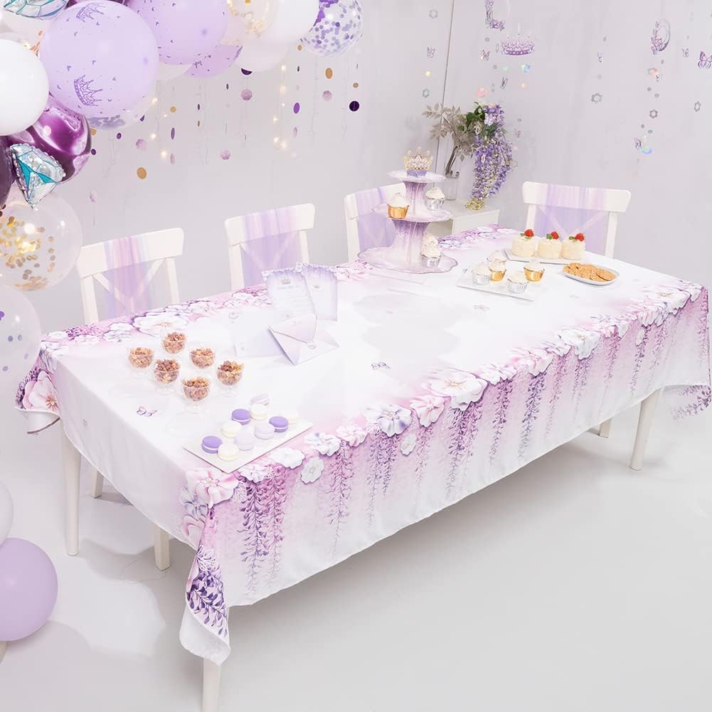 Cheerland Lavender Tablecloth Purple Floral Party Decorations Coming of Age Quinceanera Princess Theme Fabric Spring Table Cover Girls Birthday Hen