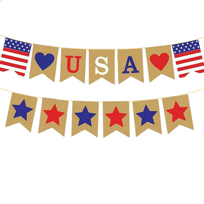 USA Patriotic Cardstock Banner Decorations, Rustic Pre-Strung Hanging Garland Sign for 4th of July, Memorial Day, Veterans Day, Independence Day,