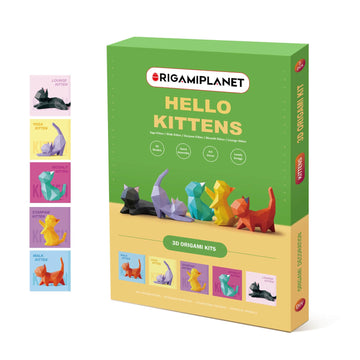 ORIGAMIPLANET Hello Kittens 3D Origami Paper Craft Gift Set-5 pcs, Cute Cat Pre-Cut Origami Kit, Animal Paper Sculpture Kit for Teens & Adults, Home