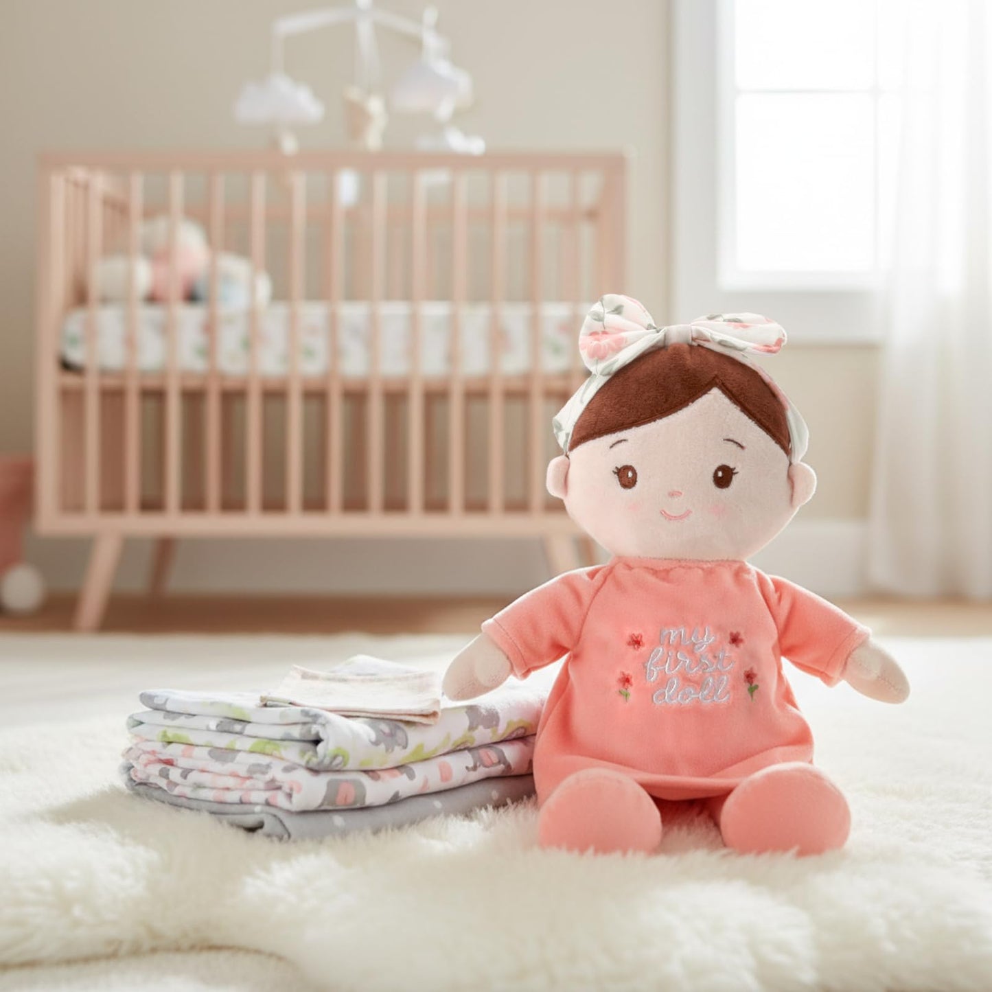 Linzy Toys Soft Plush Doll - 10" My First Doll with Floral Headband, Safe for All Ages, Stuffed Plush Doll for Girls, Adorable Toddler Girl Toys,Ideal