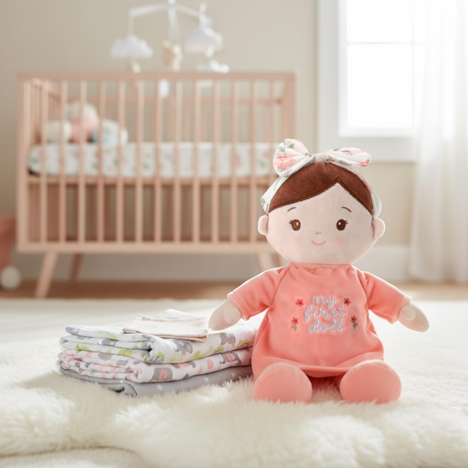 Linzy Toys Soft Plush Doll - 10" My First Doll with Floral Headband, Safe for All Ages, Stuffed Plush Doll for Girls, Adorable Toddler Girl Toys,Ideal