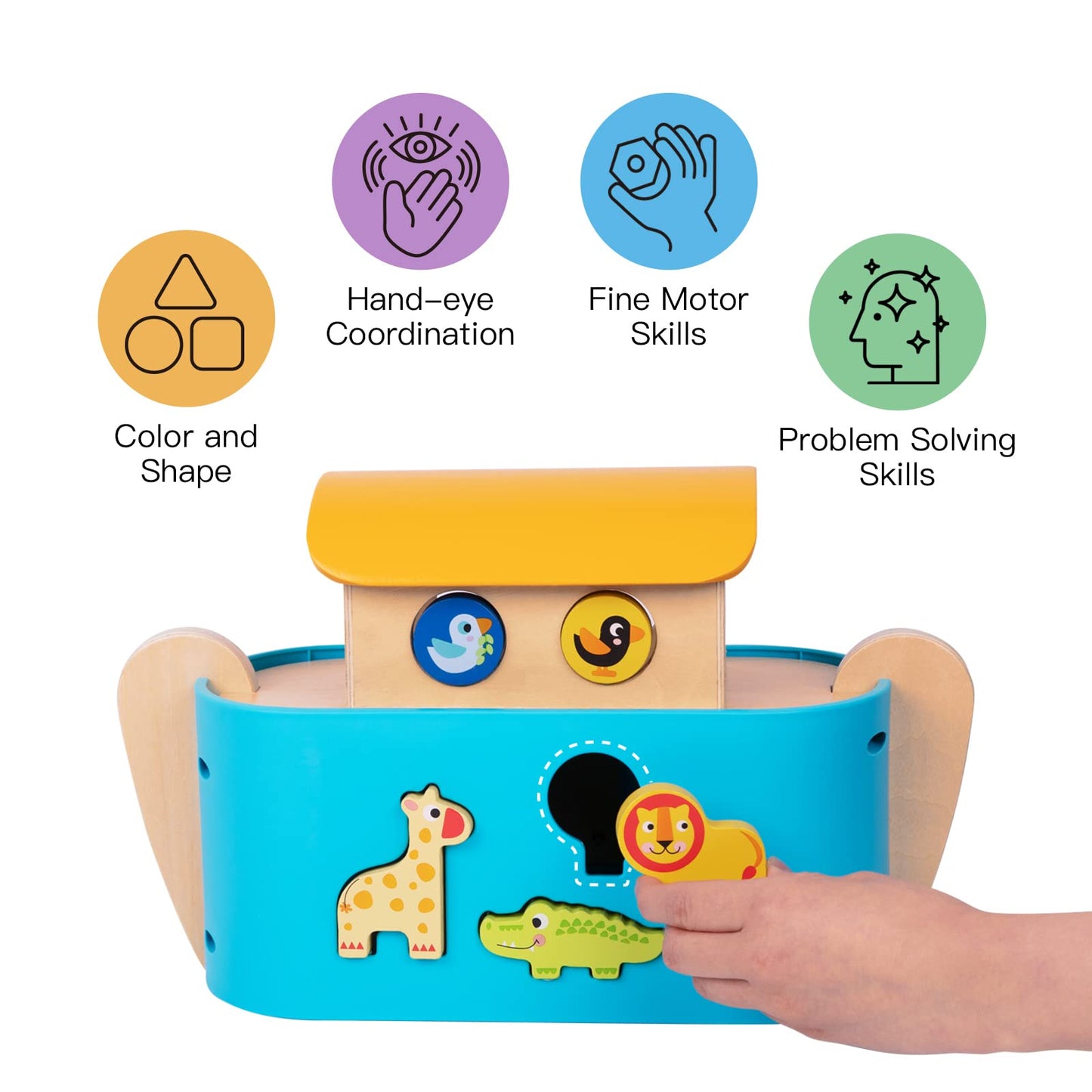 TOOKYLAND Noah's Ark Toys for Toddlers Wooden Animal Shape Sorter Toys, Baptism Gifts for Boys and Girls, Bible Story Toy with Story Book, Montessori