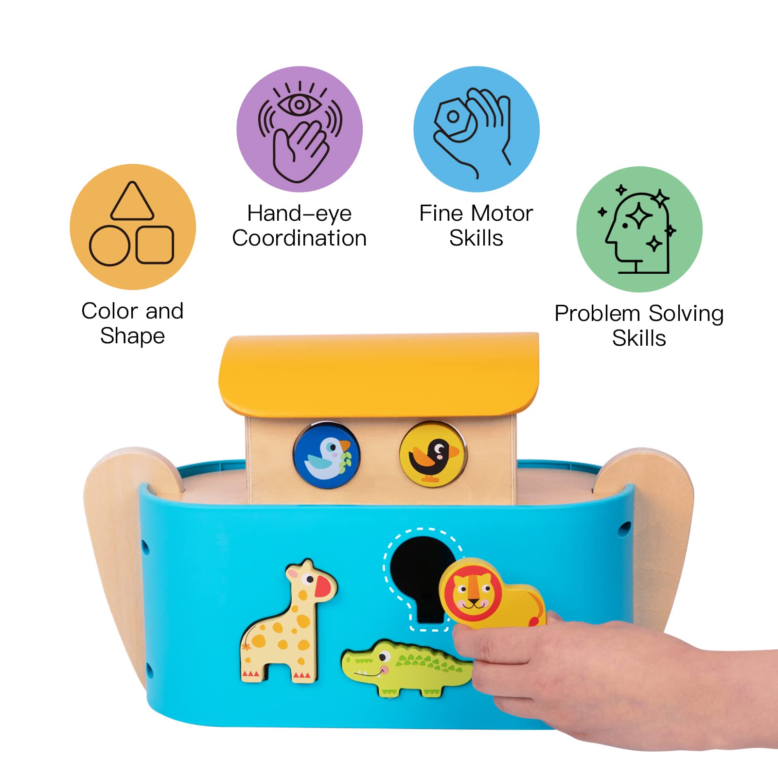 TOOKYLAND Noah's Ark Toys for Toddlers Wooden Animal Shape Sorter Toys, Baptism Gifts for Boys and Girls, Bible Story Toy with Story Book, Montessori