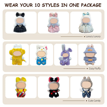 10 Pack Compatible for Labubu Clothes,17cm Doll Clothes Cute Outfits Stylish Accessories Designer Hat Dress Shirt Set Compatible for Labubu Birthday