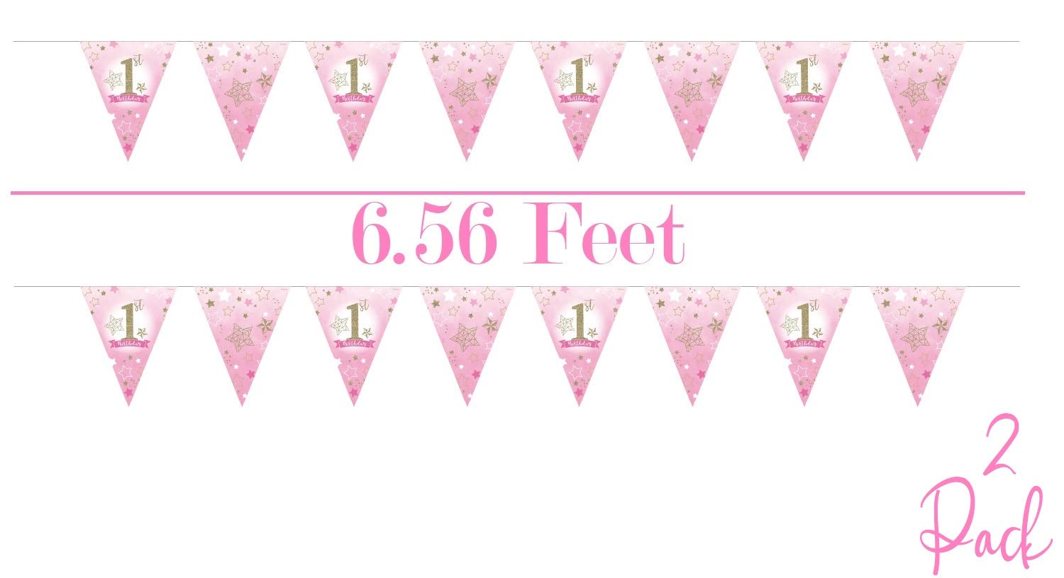Oojami 3 Pack Light Pink Disposable Tablecloths 54 x 108 in with Pennant Banner, Plastic Rectangular Table Cover for 1st Birthday Girl, Party