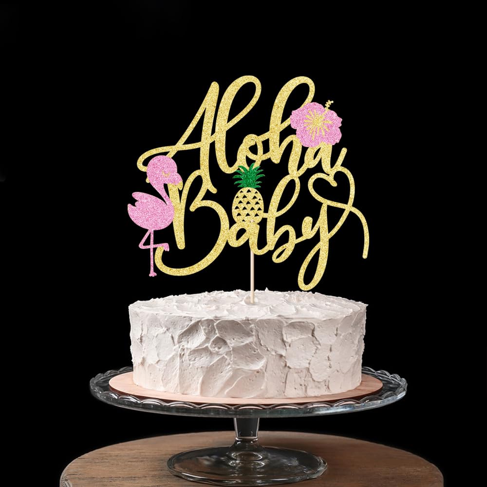 Kaoenla Flamingo Theme Aloha Baby Shower Cake Topper,