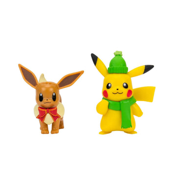 Pokémon PKW2814 Battle Figure Pack Winter Pikachu & Eeve, Official Figure Set
