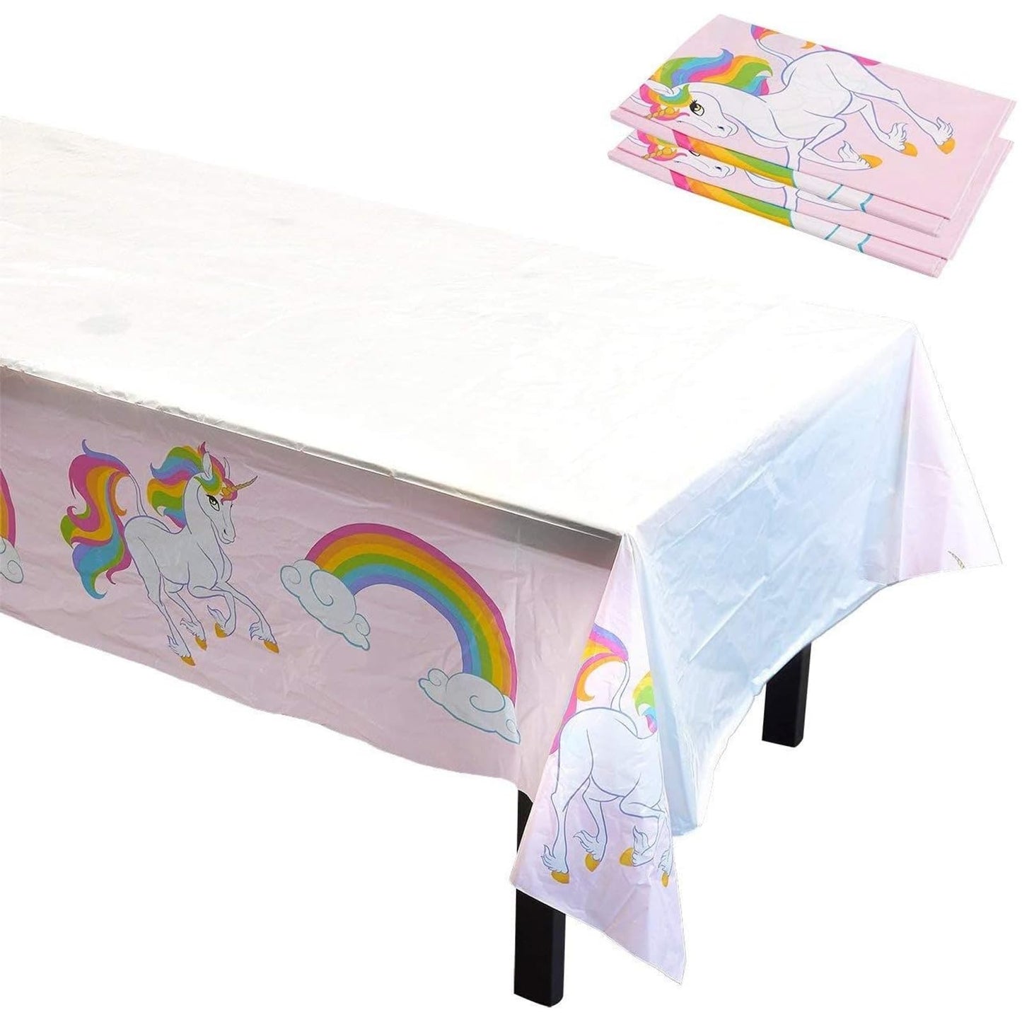 BLUE PANDA Unicorn Tablecloths - 3-Pack, 54 x 108 in, Pink & White Rectangular Plastic Disposable - Birthday Decoration & Rainbow Unicorn Party Table