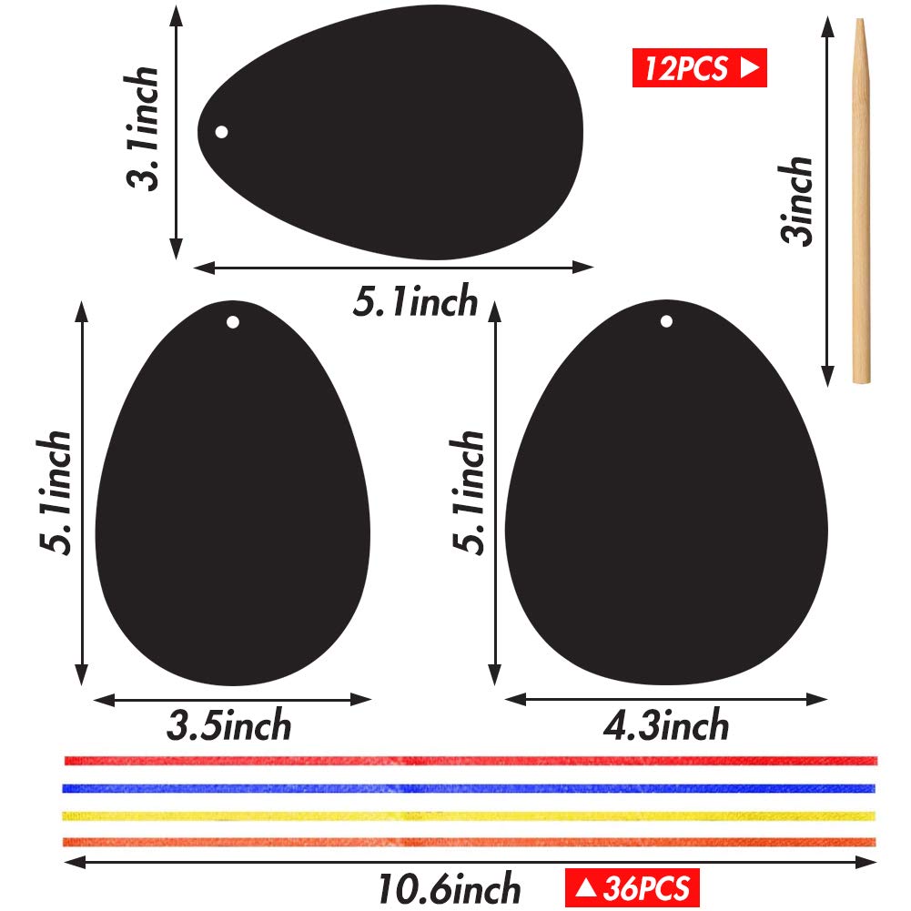Koogel Easter Egg Scratch Art Set, 36 PCS Rainbow Scratch Art Mini Notes with Colorful Ribbon and Wooden Stick Crafts for Kids Party Favor Easter