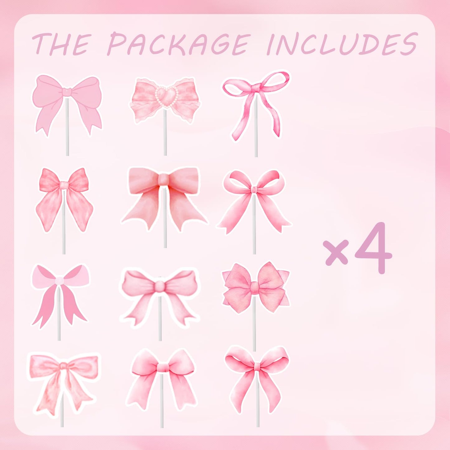 24PCS Coquette Bow Cupcake Toppers, Pink Bow Coquette Birthday Cake Decorations for Bachelorette Bridal Engagement Wedding Girl Baby Shower Bow Theme