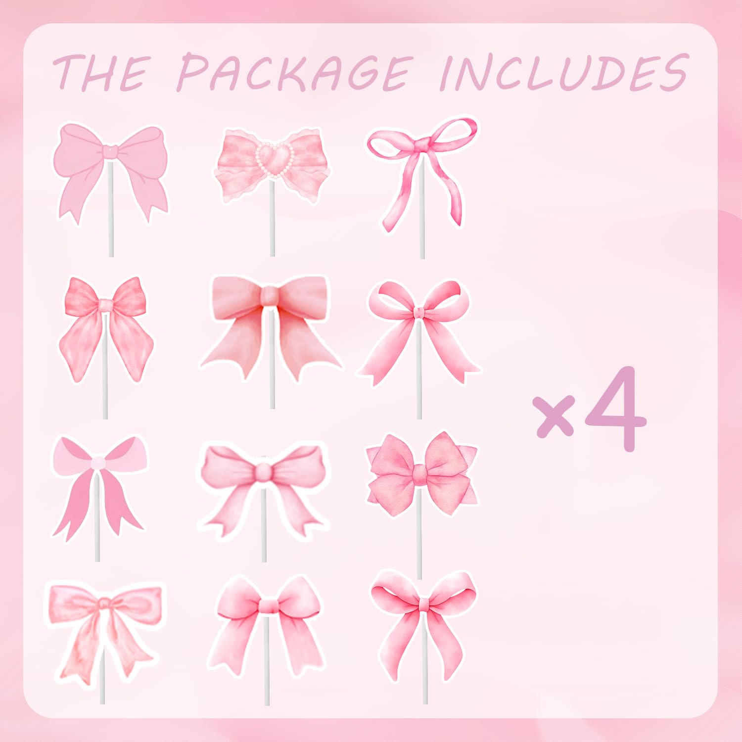 24PCS Coquette Bow Cupcake Toppers, Pink Bow Coquette Birthday Cake Decorations for Bachelorette Bridal Engagement Wedding Girl Baby Shower Bow Theme