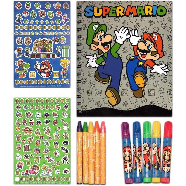 Nintendo Store Super Mario Sketchbook Set for Kids, Toddlers ~ 3 Pc Bundle with Mario Coloring Journal, Stickers, and More (Mario Drawing Pad Activity