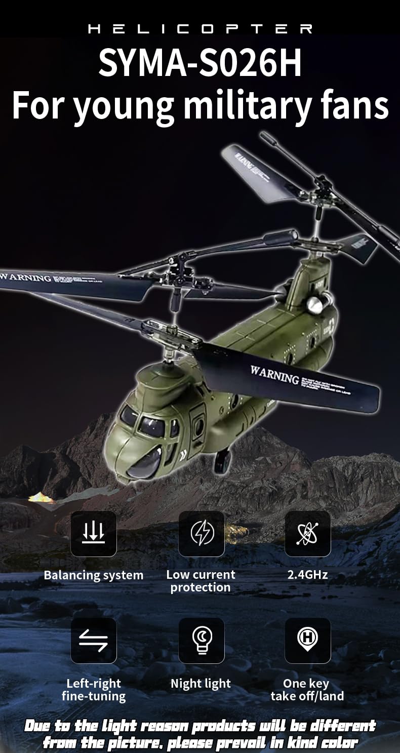 StrucToys RC Helicopter, S026H Dual-Rotor Transport Aircraft, 2.4G 3CH Remote Control Military Aerocraft Model (RTF Version/Army Green)