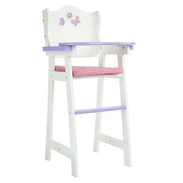 Olivia's Little World Little Princess Baby Dolls High Chair with Fixed Tray and Pink Polka Dot Cushion, White/Purple