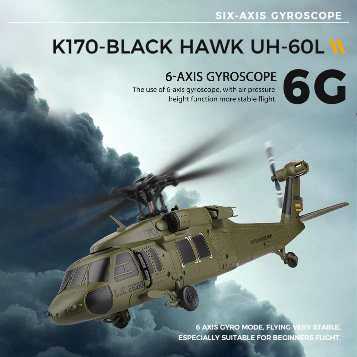 XMBRICDIYY WL K170 RC Helicopter for Adults, UH-60L 170 2.4G 4CH Brushless Motor Flybarless RC Helicopter, Outdoor Hobby RC Toy Model, Throttle