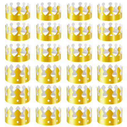 Aniann 28 Pack Gold Paper Crown Gold Foil Party Crown Hat Cap for Birthday Celebration Baby Shower Photo Props (2 Styles)