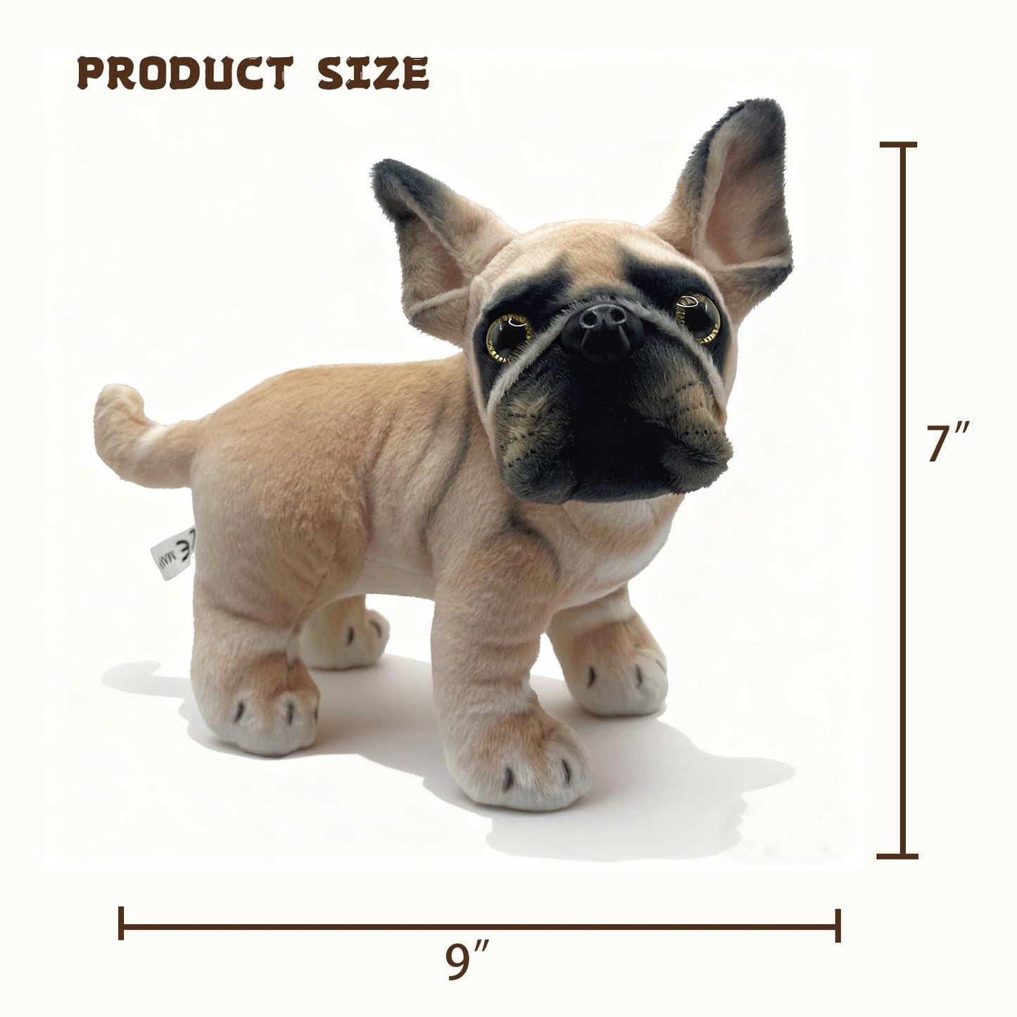 Roqei Realistic French Bulldog Stuffed Animal - Soft Dog Plush Toy, Cute Frenchie Puppy Doll for Kids, Dog Lovers & Gifts, Lifelike Design, 9 inches