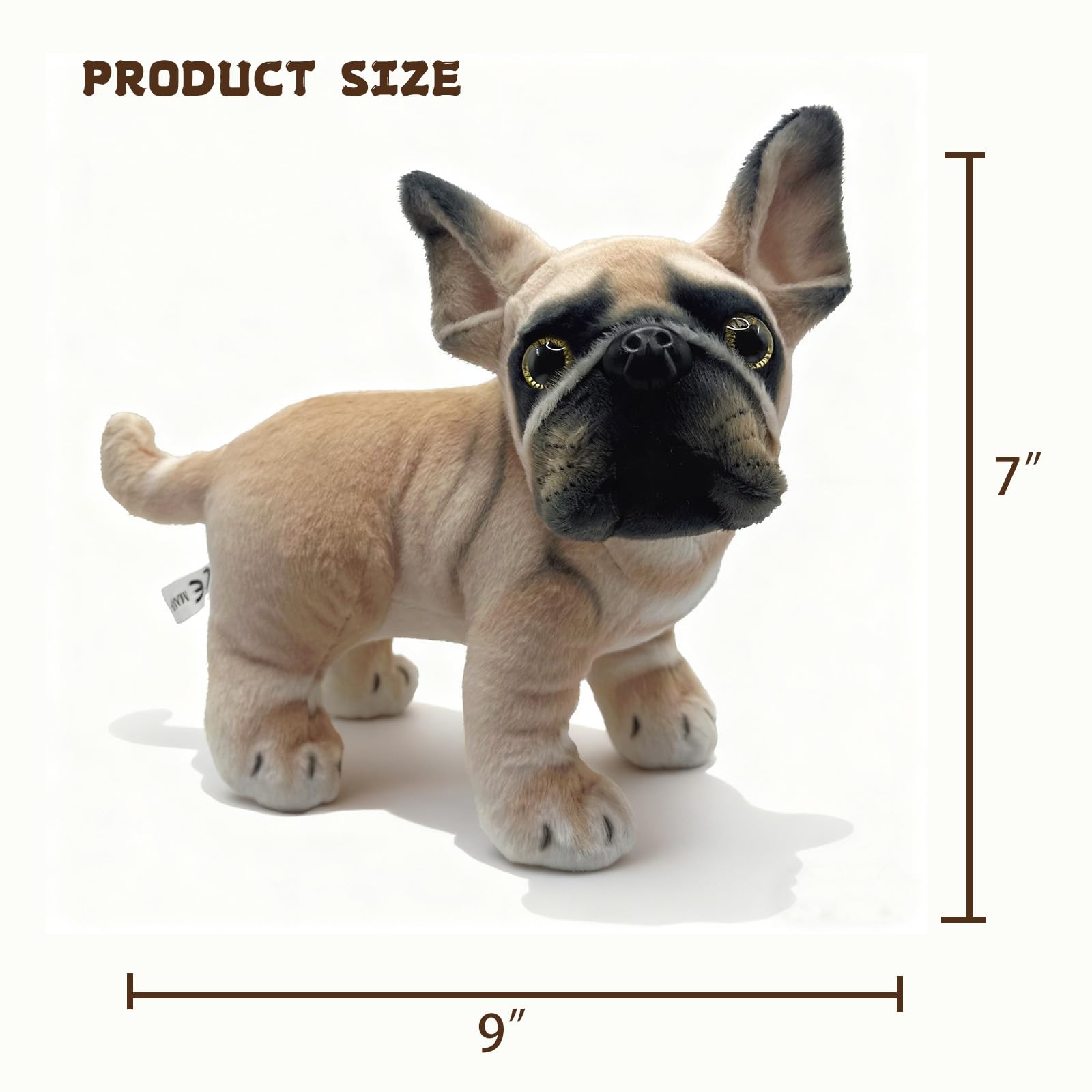 Roqei Realistic French Bulldog Stuffed Animal - Soft Dog Plush Toy, Cute Frenchie Puppy Doll for Kids, Dog Lovers & Gifts, Lifelike Design, 9 inches