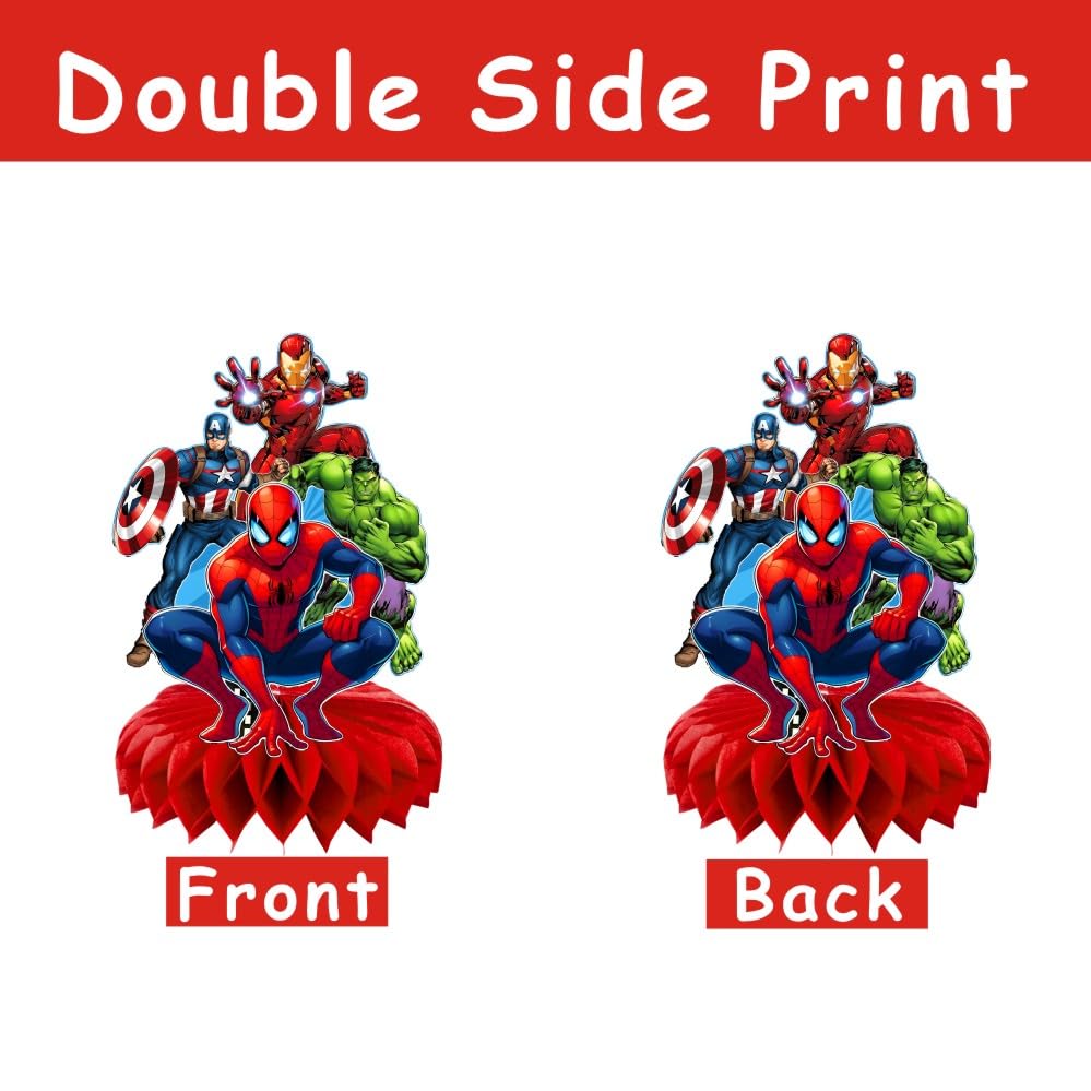 8Pcs Superhero Honeycomb Table Centerpiece, Superhero Birthday Party Supplies Table Decorations for Kids Party Decorations
