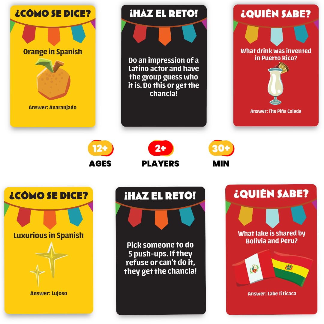 Viral Studios ¿Cómo Se Dice? - Hilarious Spanish Party Card Game, “Chancla” Included | Funny Latino Game for Families & Adults Game Night | Spanish