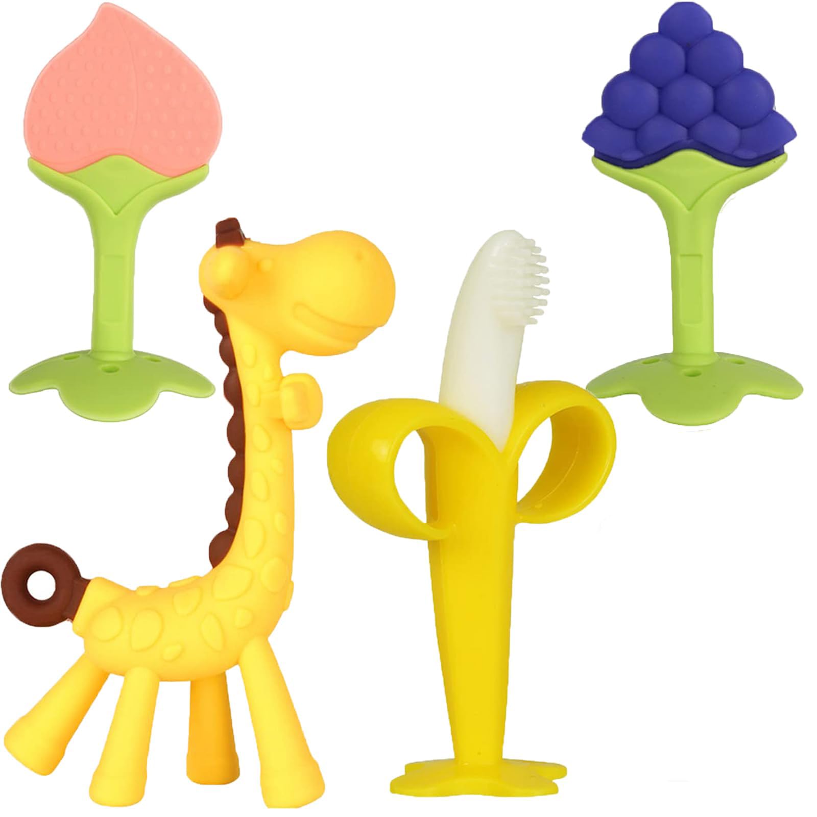 Haili XMGQ Baby Teething Toys 3-6 Months, Baby Chew Teether Toys BPA Free, Babies Teething Relief for Infants, Banana Toothbrush, Fruit Shape Giraffe